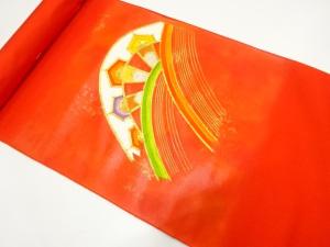アンティーク　いづくら製　波に片輪車模様　刺繍　名古屋帯地反物